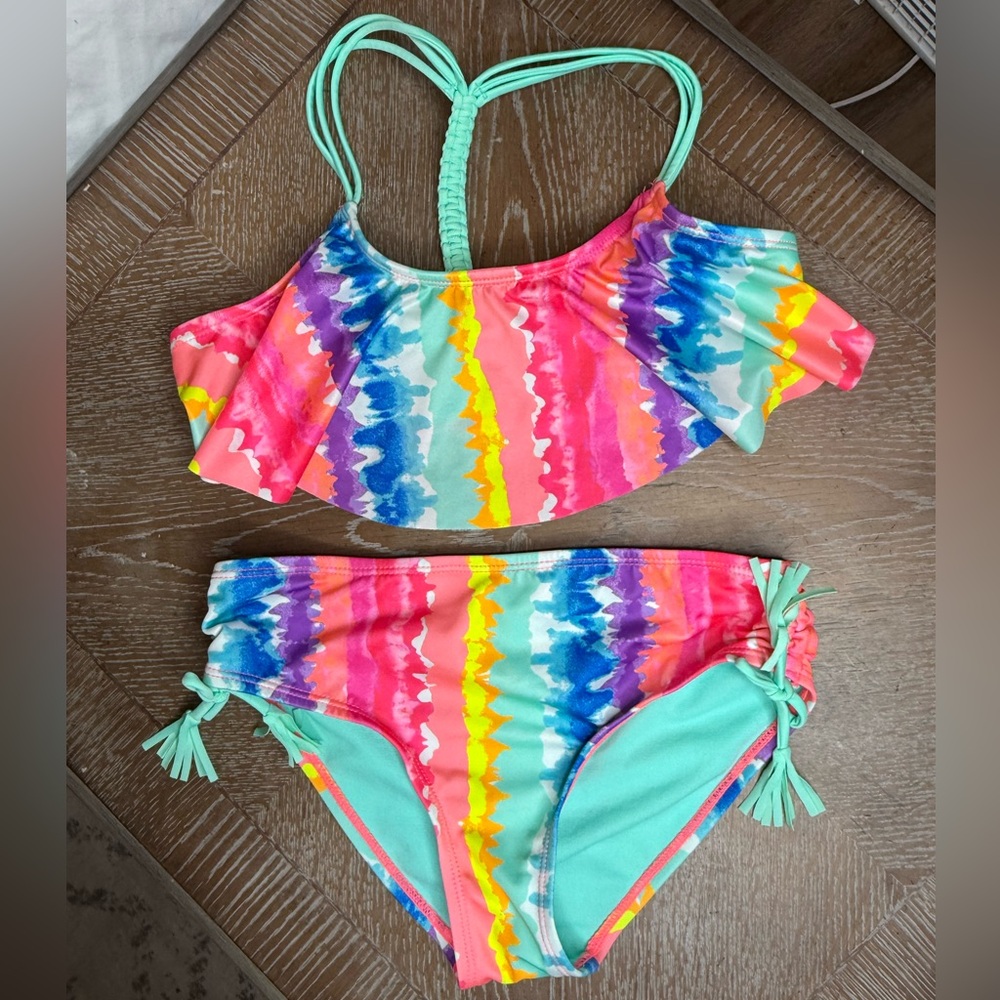 Girls Breaking Waves Ruffle Top Bikini